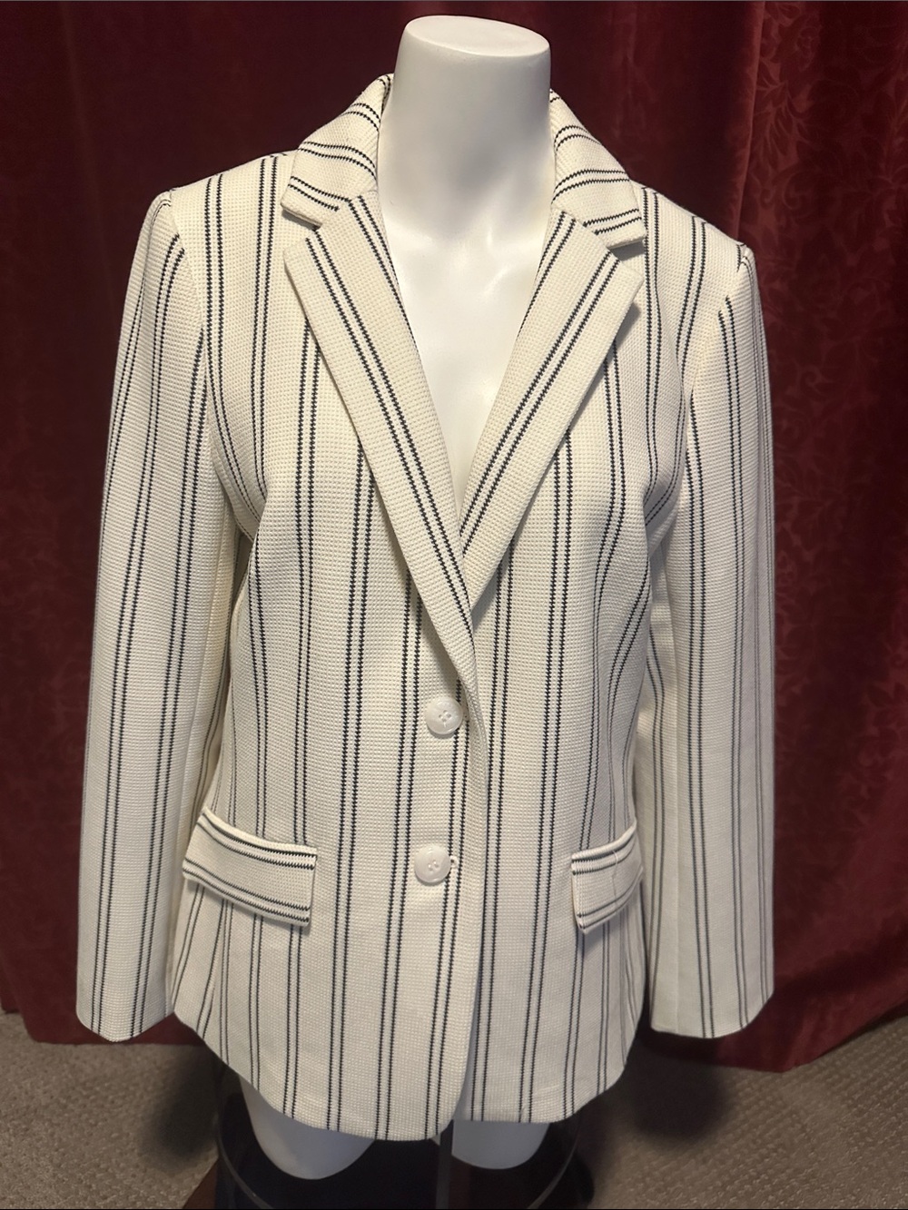 Talbots Off White Blazer with Navy Pinstripes